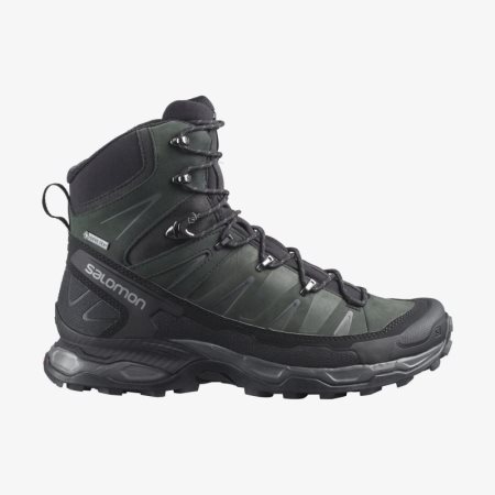 Salomon X ULTRA TREK GORE-TEX Mens Hiking Boots Black/Green UK EINO